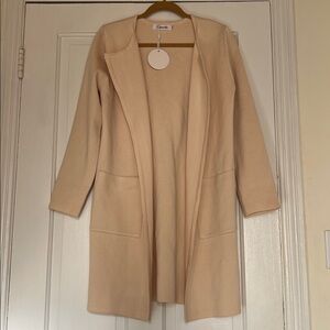 Caracilia NWT Women’s Medium Long Sweater Coat Beige Pink Stretchy Knit